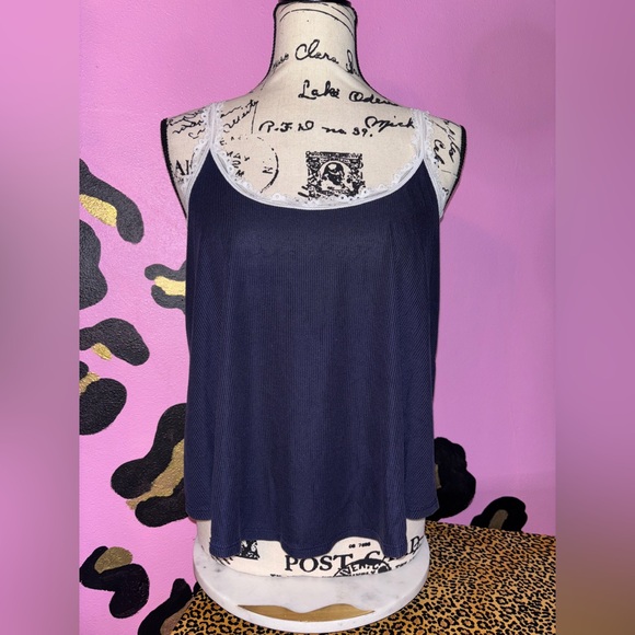 Victoria's Secret Tops - VICTORIA SECRET VINTAGE Women's Navy Blue Lace Trim Tank Top